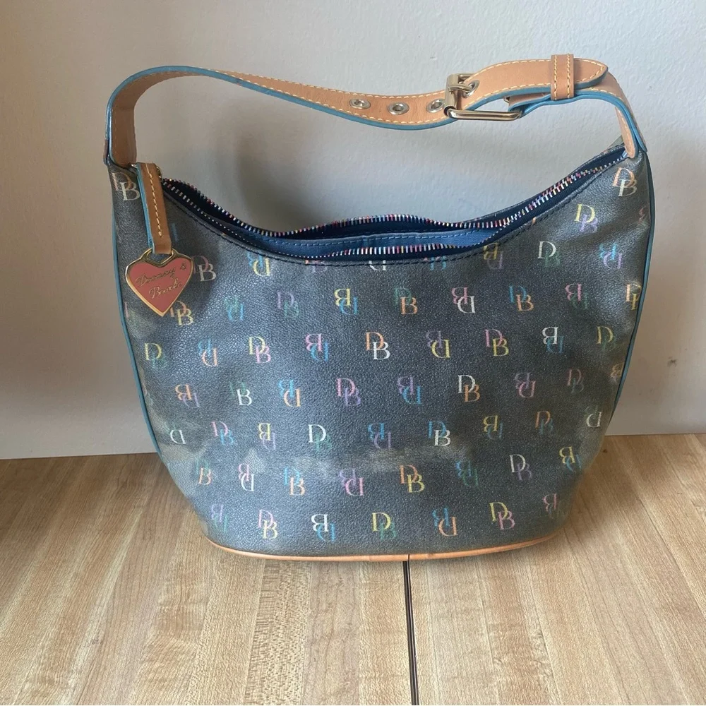 DOONEY & BOURKE Mini Bucket Shoulder Bag Rainbow Monogram Vintage Handbag Heart - Picture 1 of 12